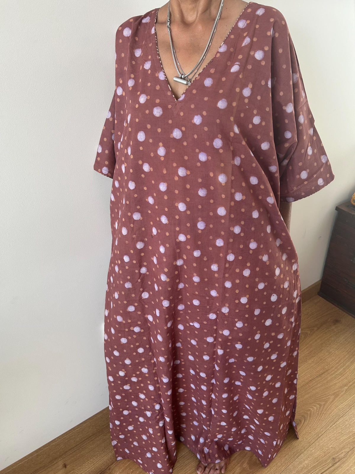Polka  check cotton kaftan,caftan, resort wear,loungewear,gifts for her,boho dress,a line dress,block print dress