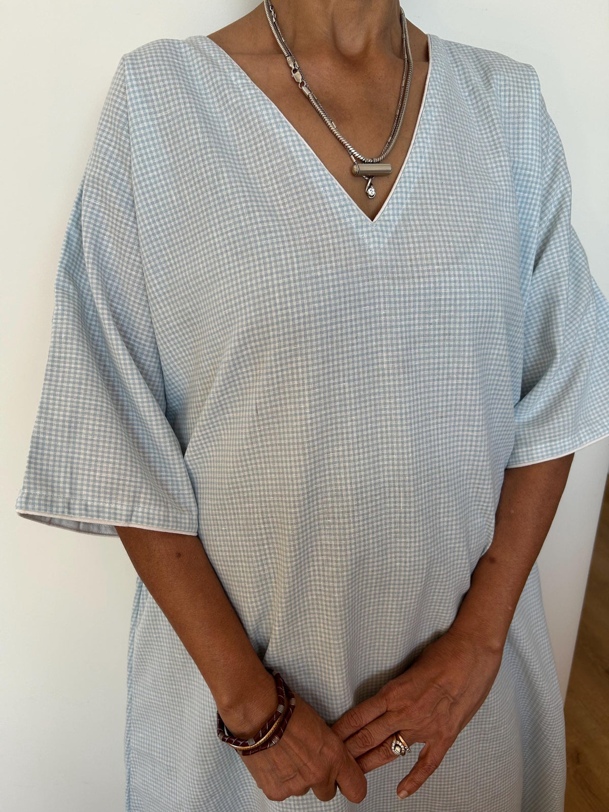 Handmade Organic Cotton  Checks Kaftan Maxi Dress, Resort Loungewear Swim Cover Up