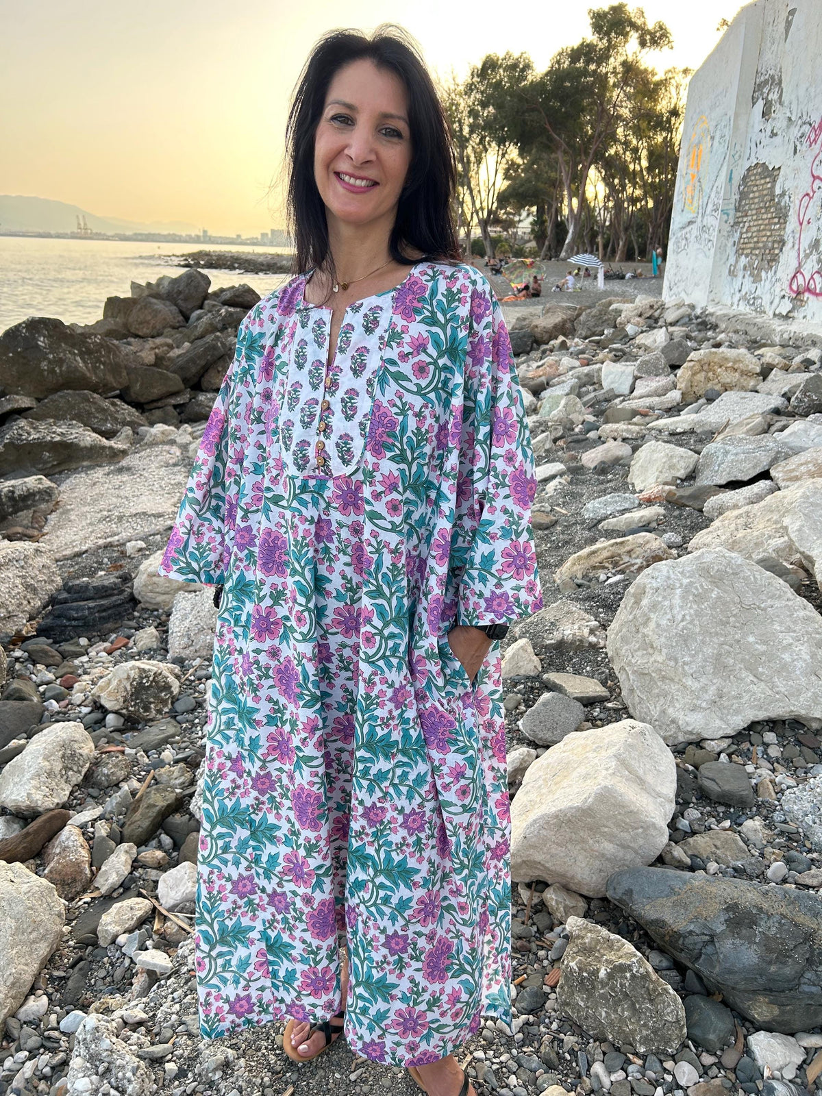 Organic cotton kaftan,caftan, resort wear,loungewear,gifts for her,boho dress,a line dress,block print dress