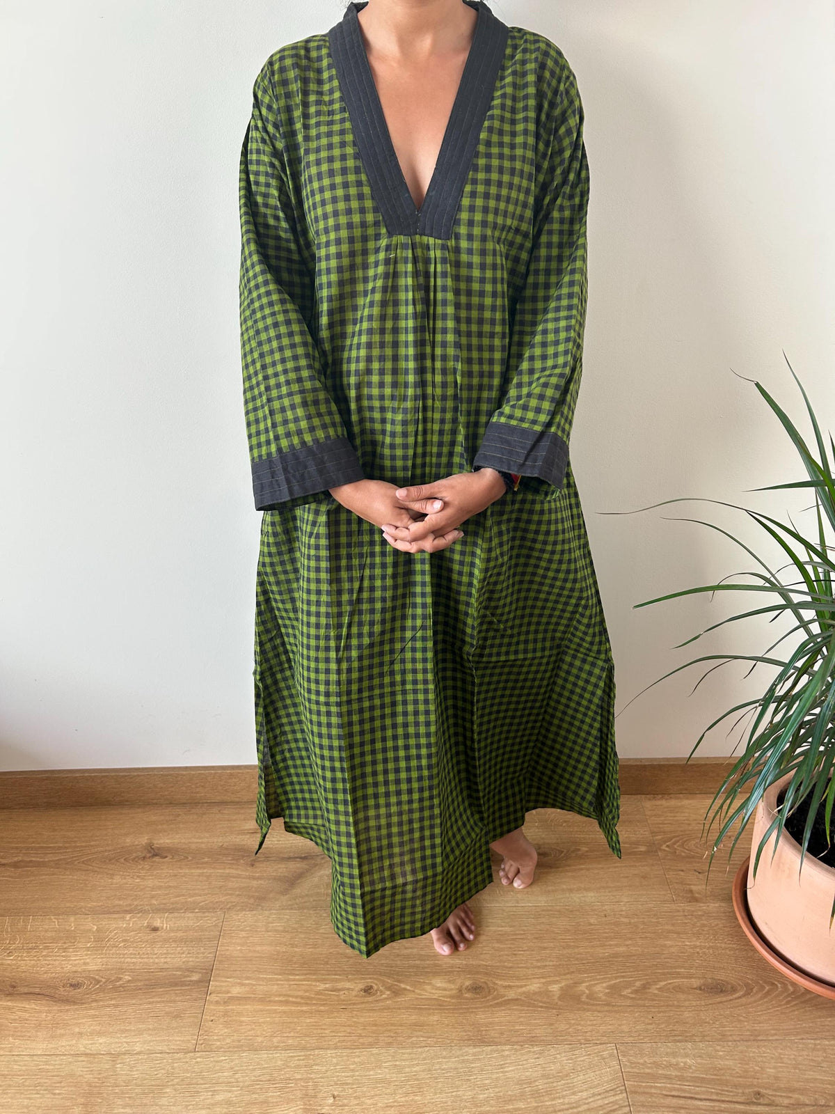 Handwoven checks cotton kaftan,caftan, resort wear,loungewear,gifts for her,boho dress,a line dress, checks dress