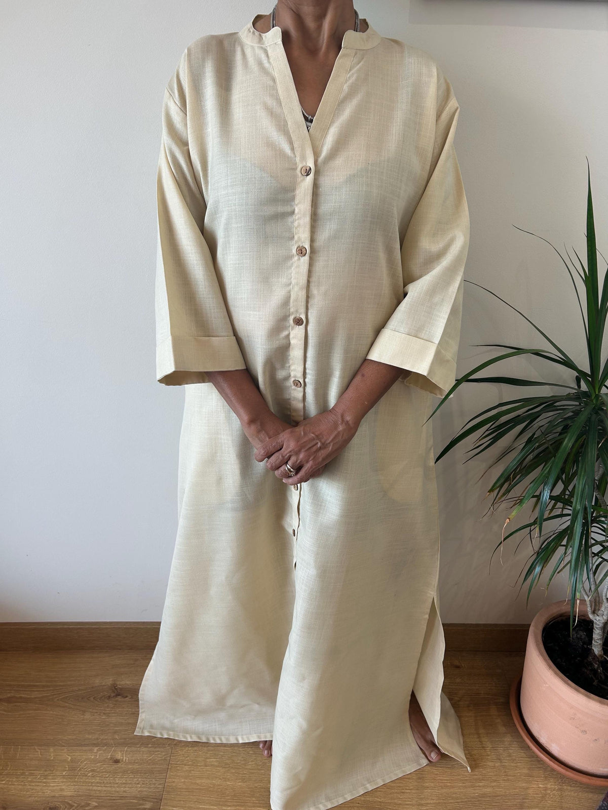 Semi sheer beige collar  kaftan,caftan, resort wear,loungewear,gifts for her,boho dress,a line dress,block print dress