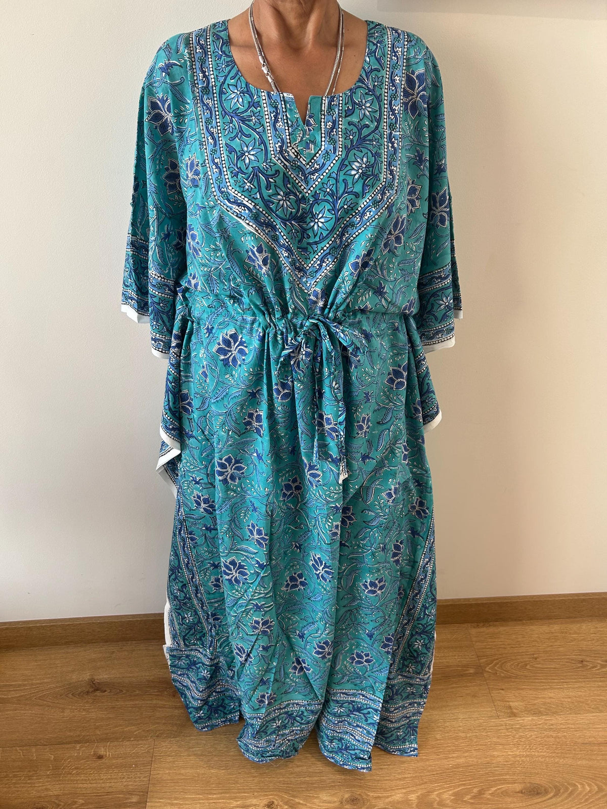 Turquoise cotton kaftan,caftan, gifts for her, resort wear, loungewear, beachwear, mother's day gift, maternity dress,plus size dress, boho