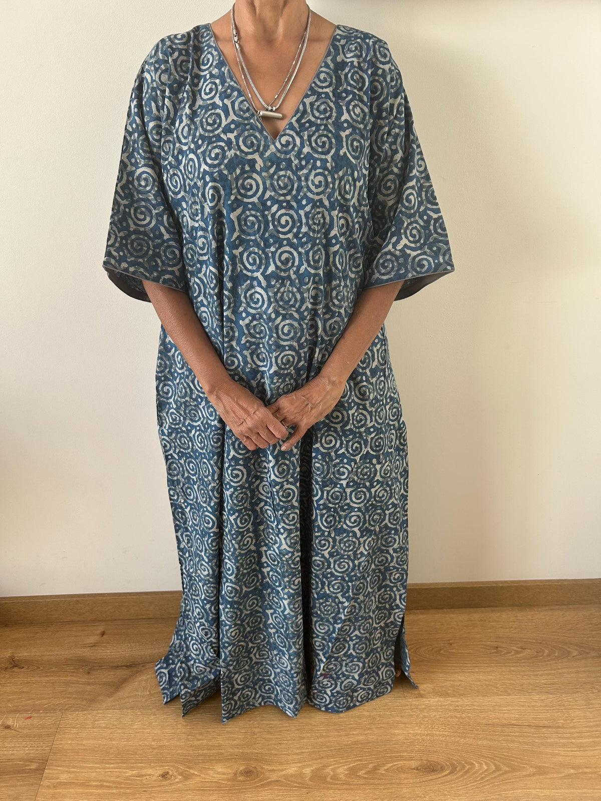 Indigo  cotton kaftan,caftan, resort wear,loungewear,gifts for her,boho dress,a line dress,block print dress