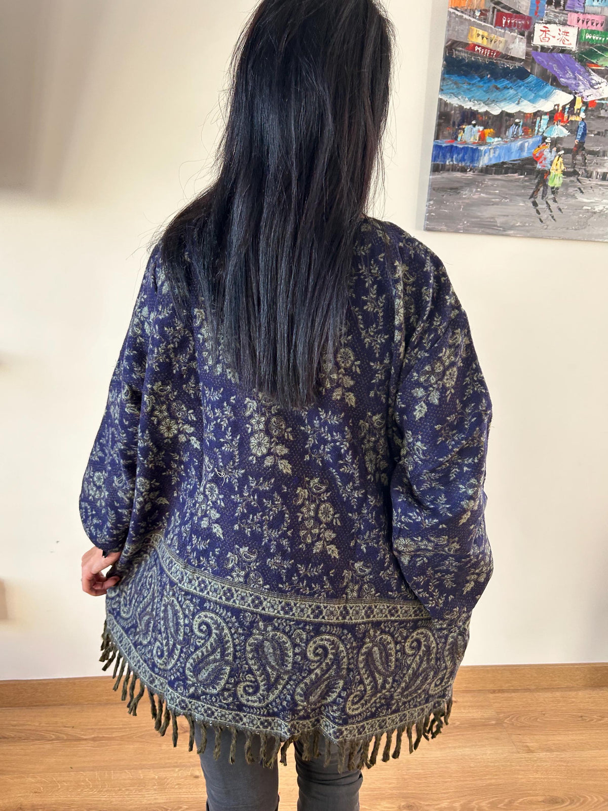 Floral Yak Wool Tunic: Boho Winter Loungewear (Fits XL)