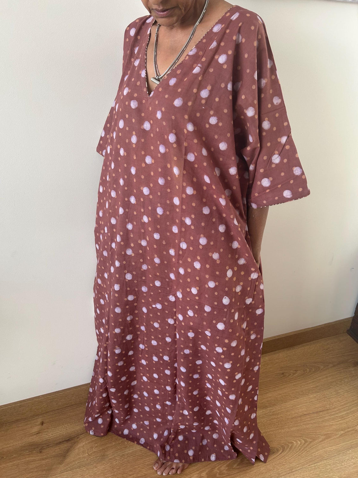Polka  check cotton kaftan,caftan, resort wear,loungewear,gifts for her,boho dress,a line dress,block print dress