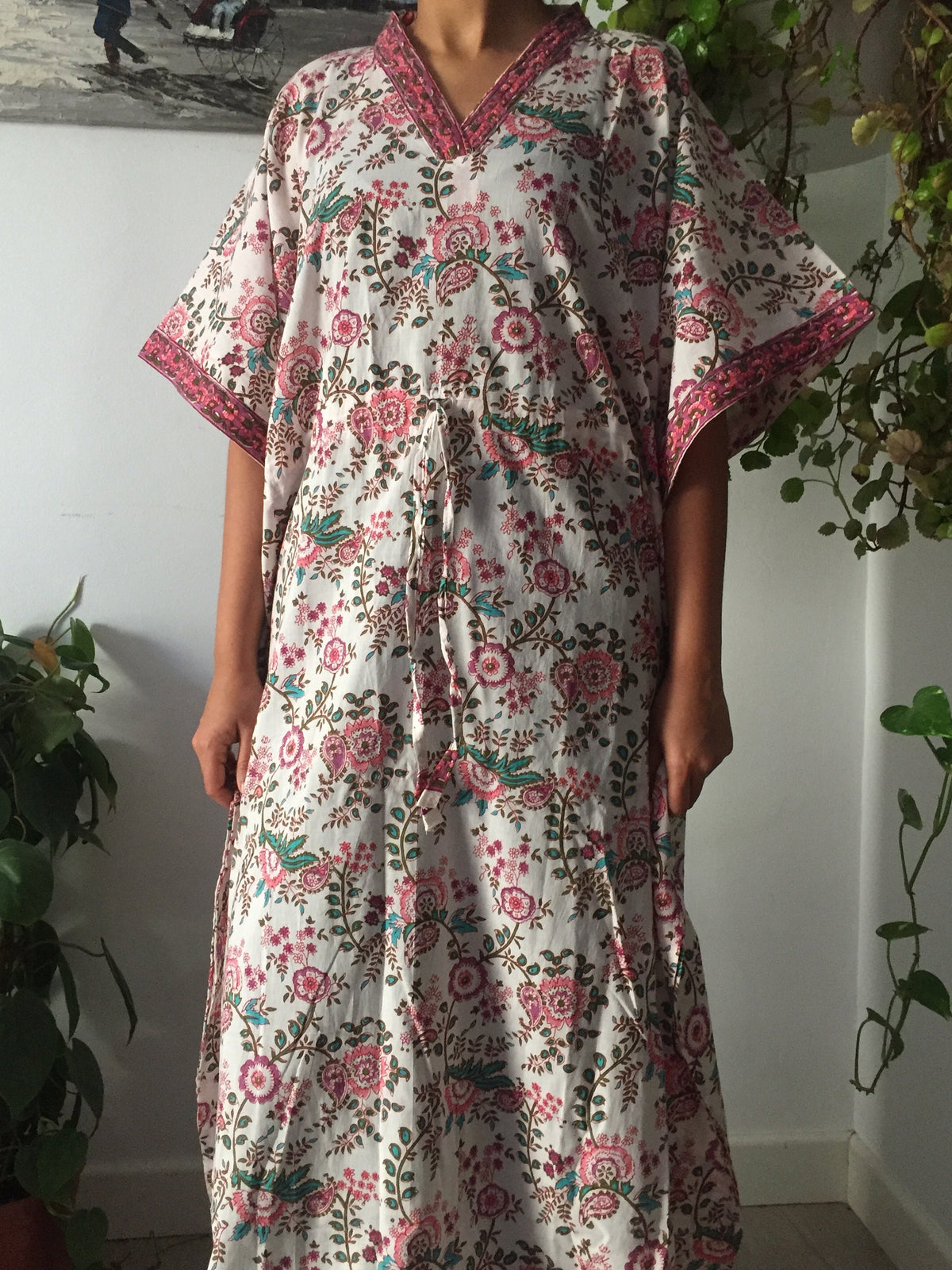White floral kaftan,Caftan,Resort wear,Loungewear,Sleepwear,Seim cover up,Mother's Day gift,Gifts for her,Boho dress.Maxi dress,Cotton dress