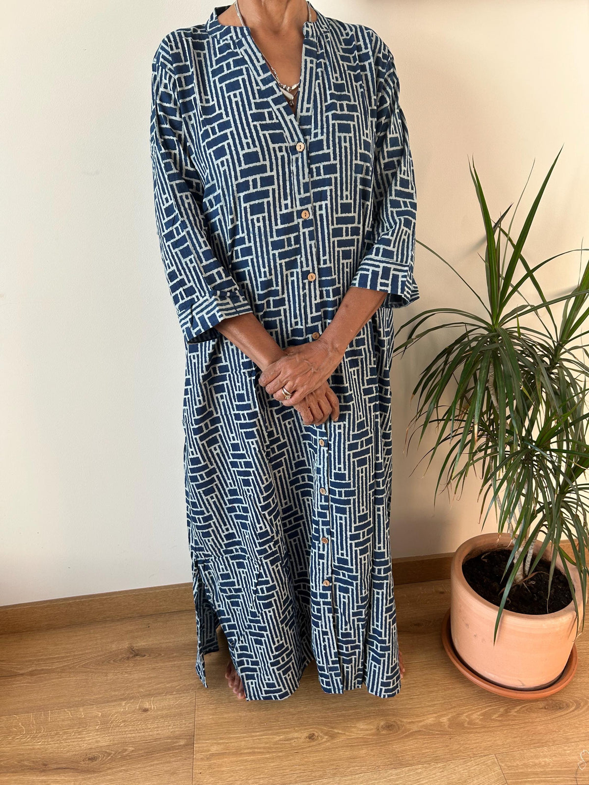 Indigo collar fish cotton kaftan,caftan, resort wear,loungewear,gifts for her,boho dress,a line dress,block print dress