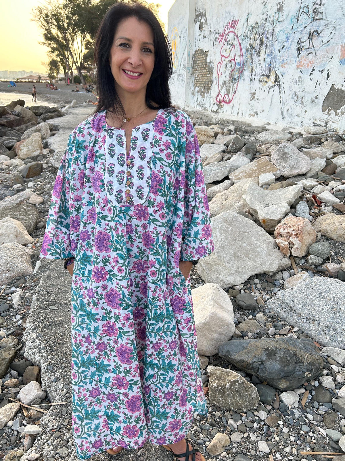 Organic cotton kaftan,caftan, resort wear,loungewear,gifts for her,boho dress,a line dress,block print dress