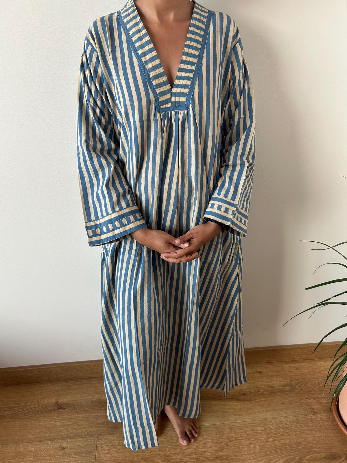 Green stripe  cotton kaftan,caftan, resort wear,loungewear,gifts for her,boho dress,a line dress,block print dress