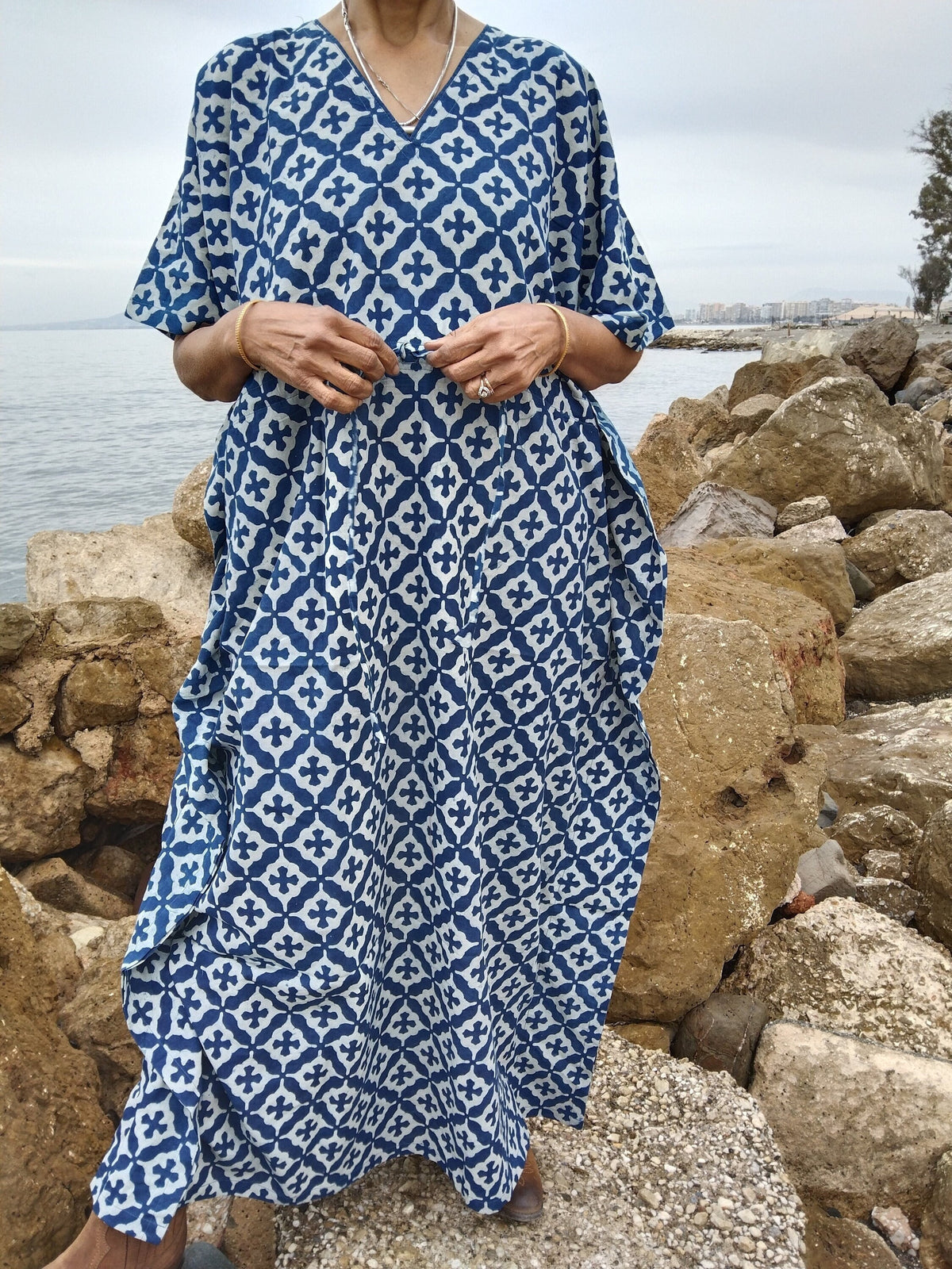 Indigo kaftan,organic kaftan,gifts for her, loungewear,resort wear,maternity dress,mom postpartum gift,summer dress,boho dress