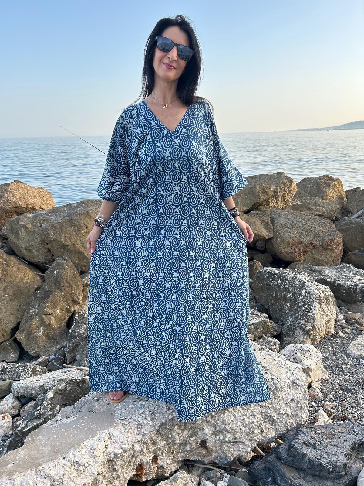 Organic cotton kaftan,caftan, resort wear,loungewear,gifts for her,boho dress,a line dress,block print dress
