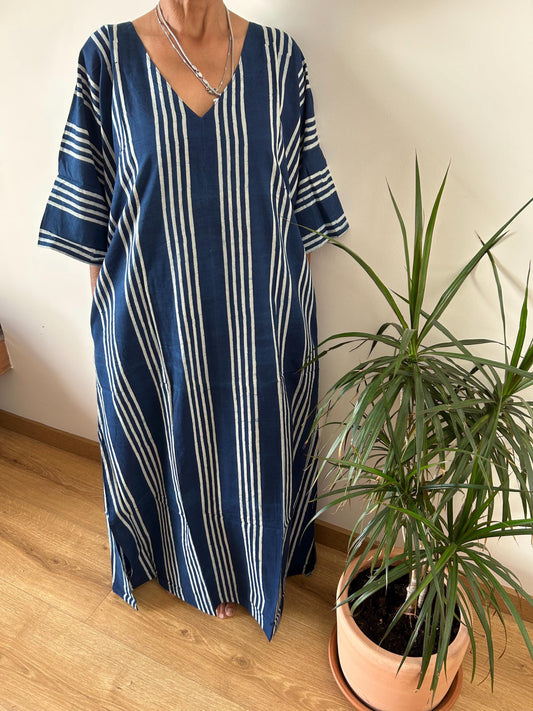 Indigo cotton kaftan,caftan, resort wear,loungewear,gifts for her,boho dress,a line dress,block print dress