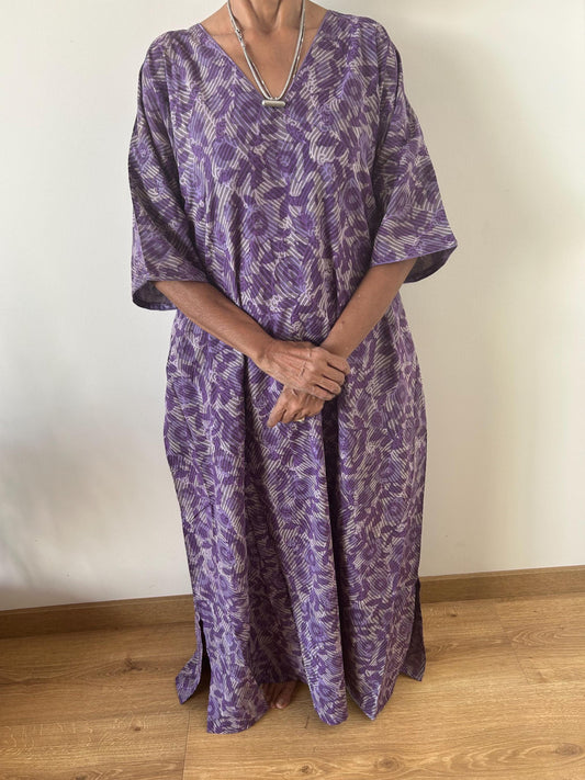 Purple cotton kaftan,caftan, resort wear,loungewear,gifts for her,boho dress,a line dress,block print dress
