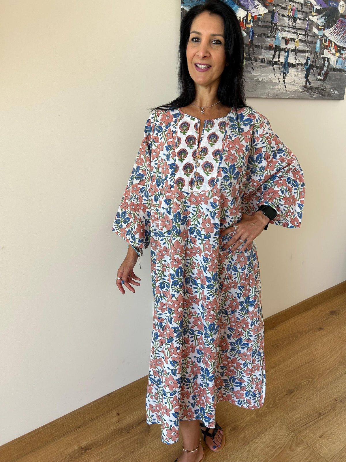 Organic cotton kaftan,caftan, resort wear,loungewear,gifts for her,boho dress,a line dress,block print dress