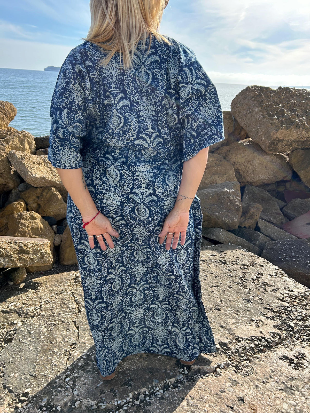 Indigo kaftan with pockets,organic kaftan,gifts for her,resort wear,loungewear,boho dress,plus size dress,gifts for her,Christmas gift