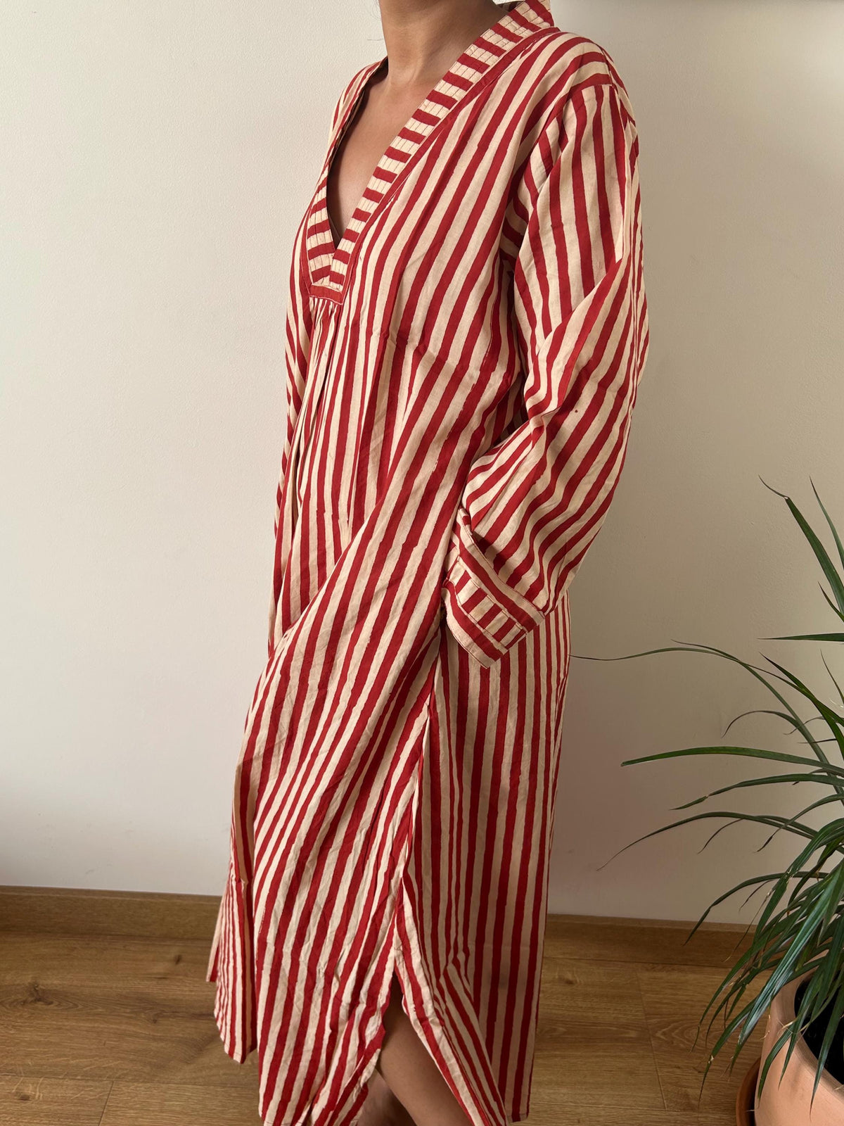 Red stripe  cotton kaftan,caftan, resort wear,loungewear,gifts for her,boho dress,a line dress,block print dress