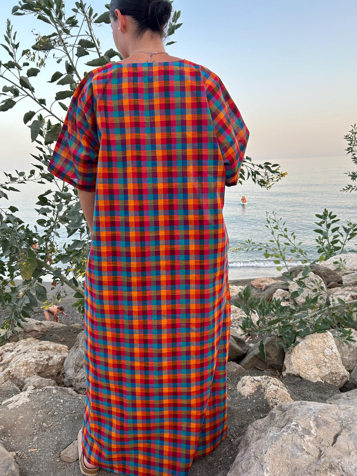 Multi checks woven kaftan,A line kaftan,Gifts for her,Resort wear,Loungewear,Cotton sleepwear,swim cover up,Maxi dress,