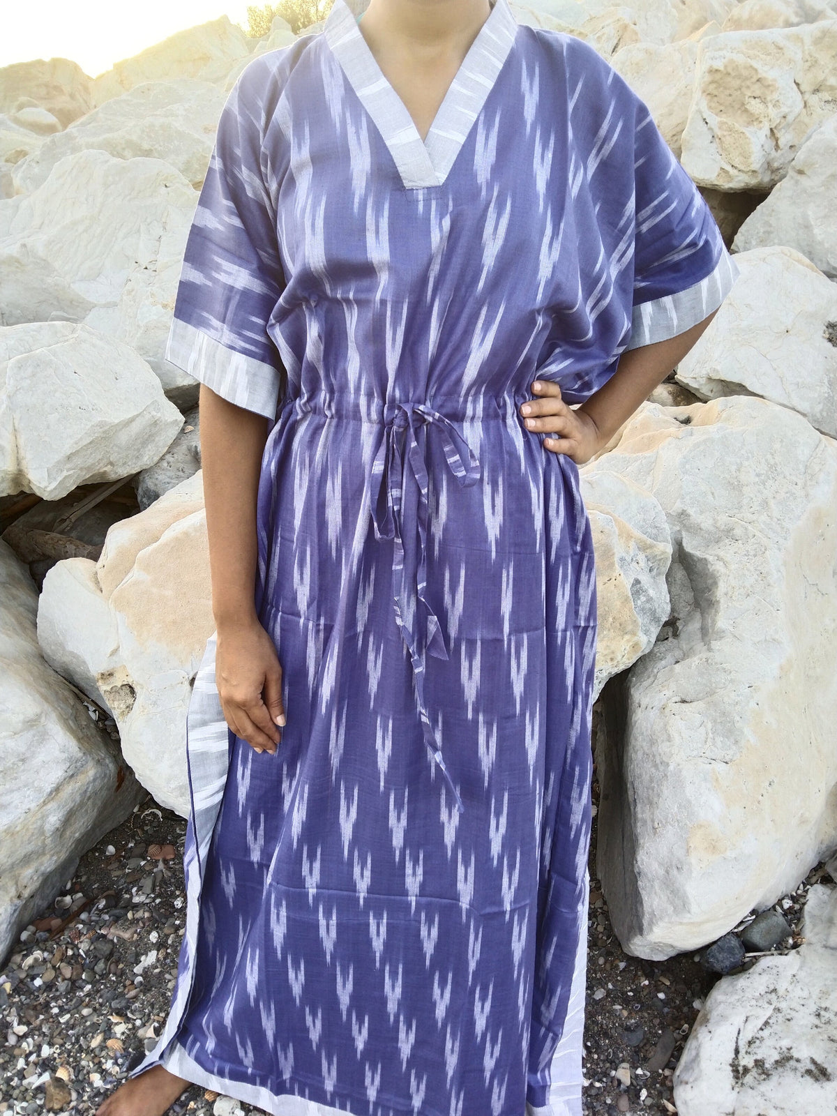 Purple cotton ikkat kaftan,resort wear,loungewear,gits for her,plus size dress,cotton dress,boho dress,