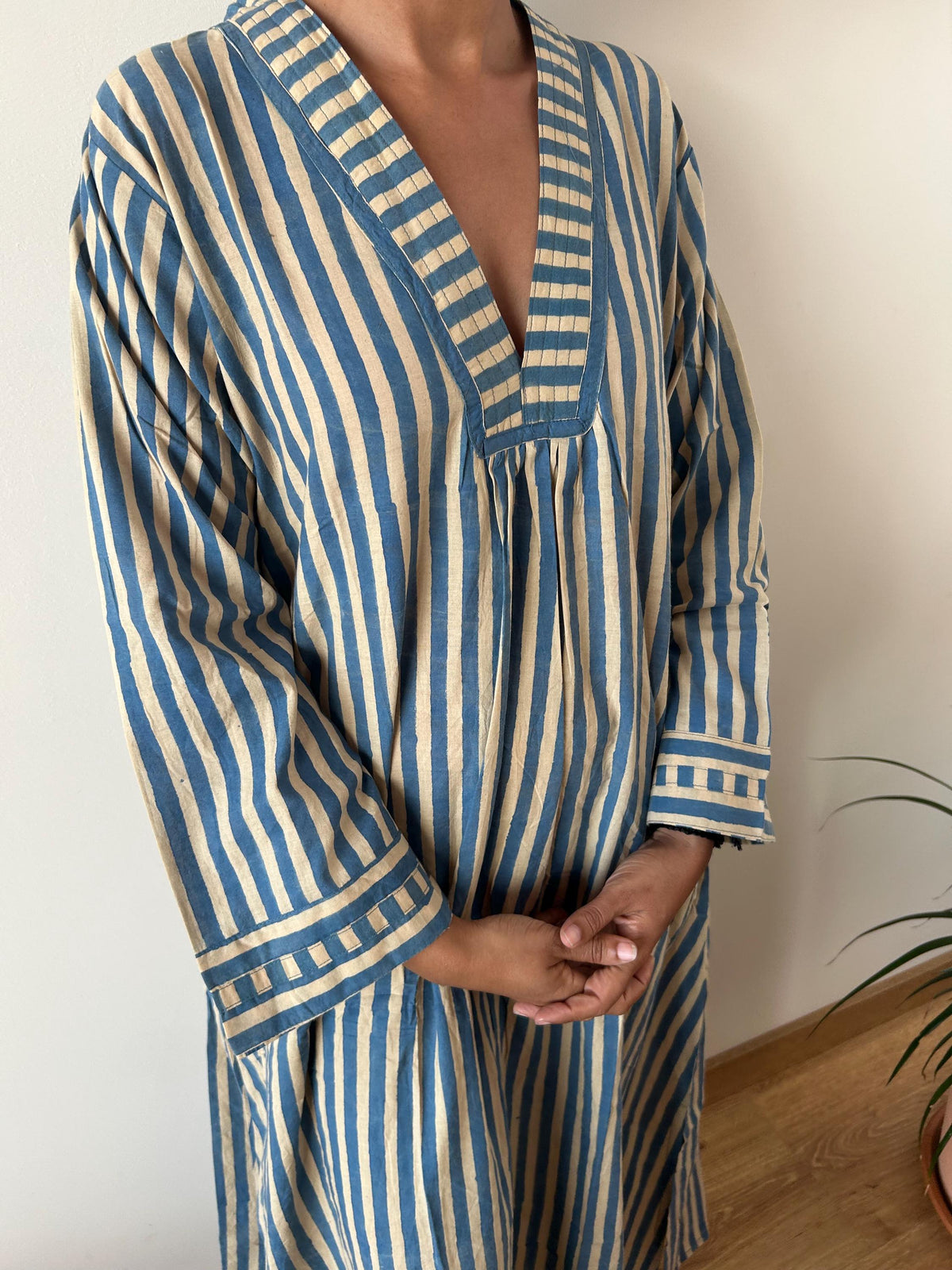 Green stripe  cotton kaftan,caftan, resort wear,loungewear,gifts for her,boho dress,a line dress,block print dress