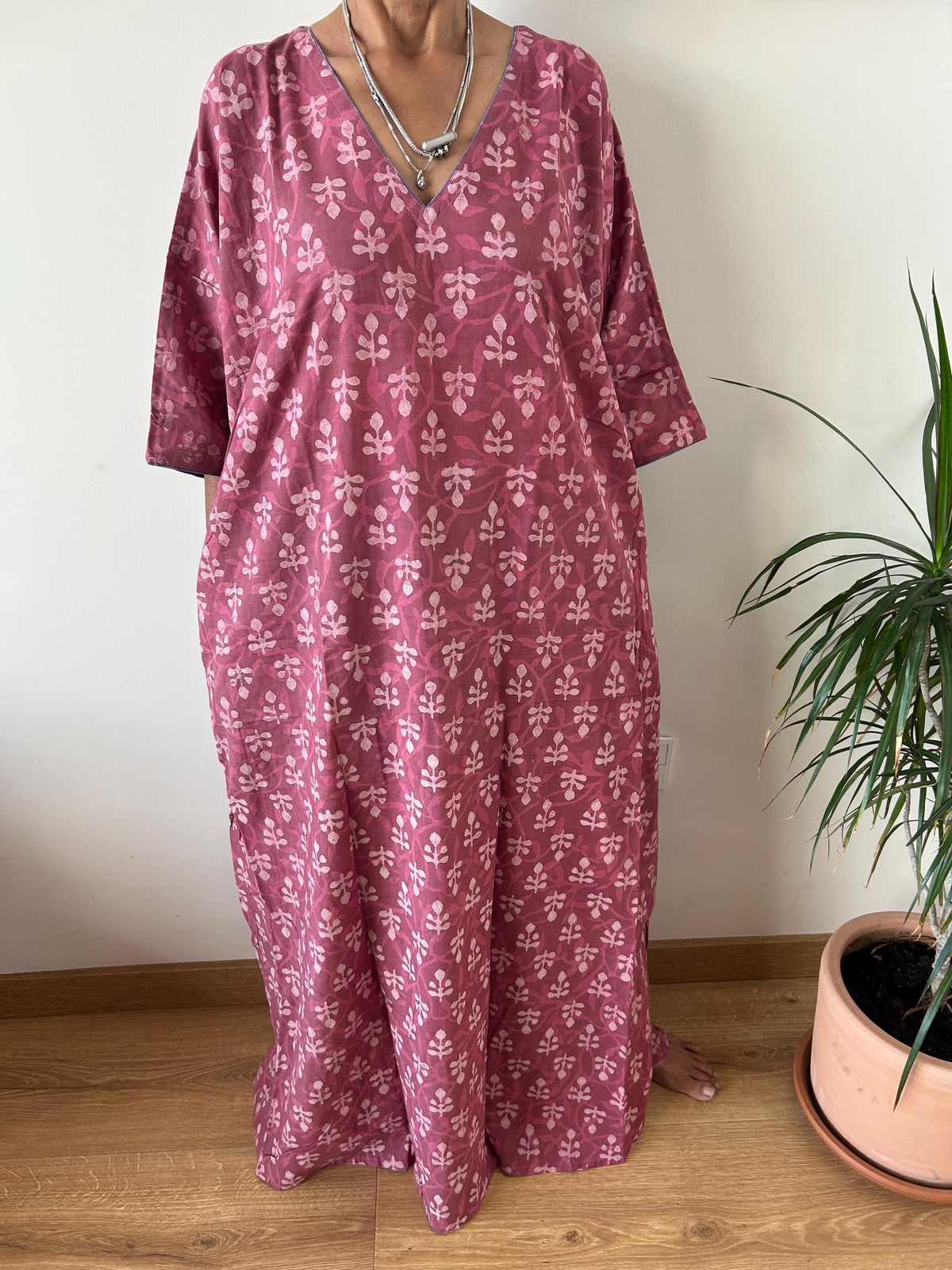 Pink cotton kaftan,caftan, resort wear,loungewear,gifts for her,boho dress,a line dress,block print dress