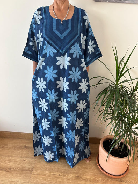 Organic indigo Cotton kaftan,caftan, resort wear, loungewear,gifts for her,boho dress,aline dress