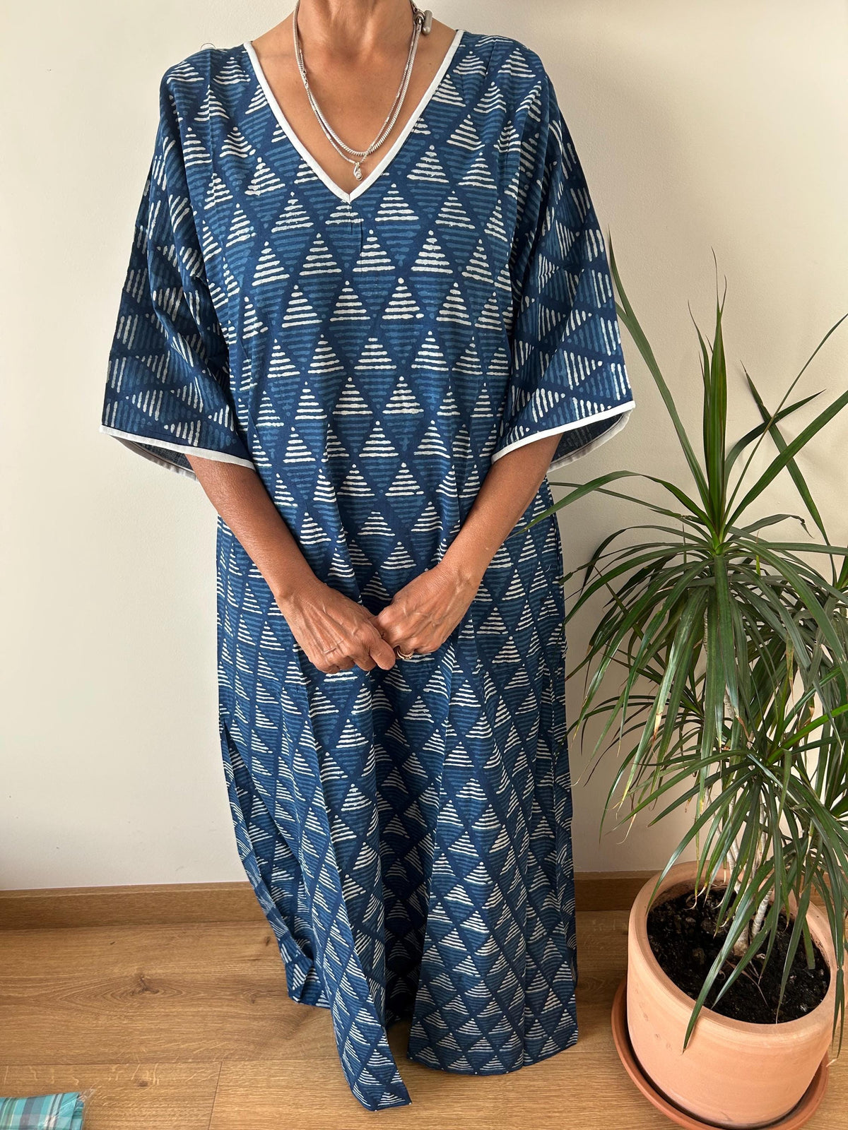 Organic indigo cotton kaftan,caftan, resort wear,loungewear,gifts for her,boho dress,a line dress,block print dress