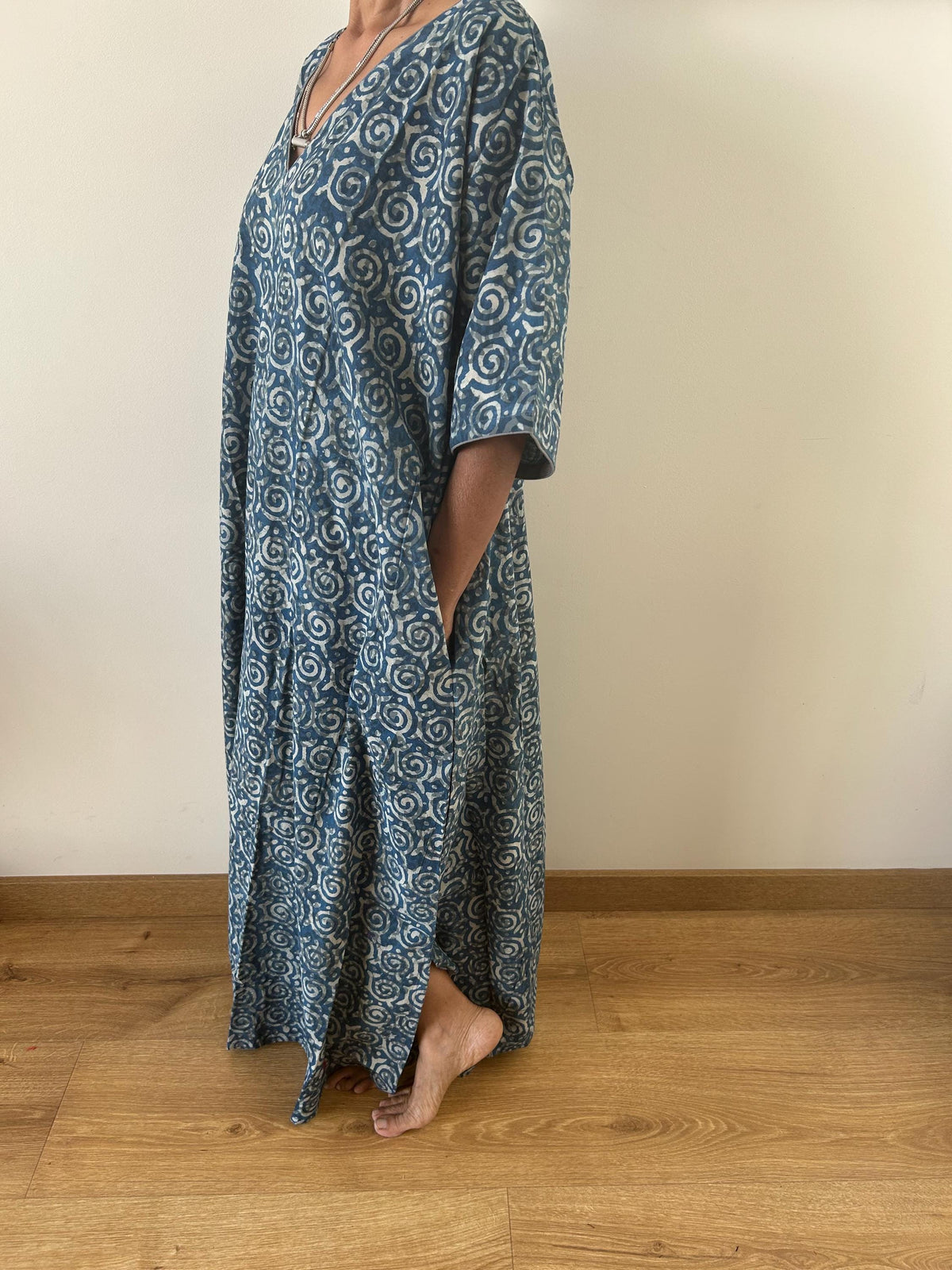 Indigo  cotton kaftan,caftan, resort wear,loungewear,gifts for her,boho dress,a line dress,block print dress