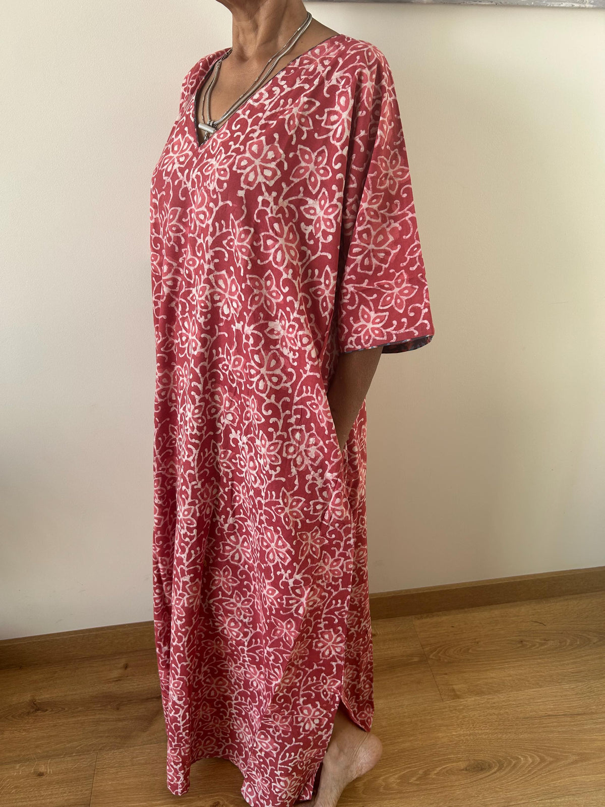Pink cotton kaftan,caftan, resort wear,loungewear,gifts for her,boho dress,a line dress,block print dress
