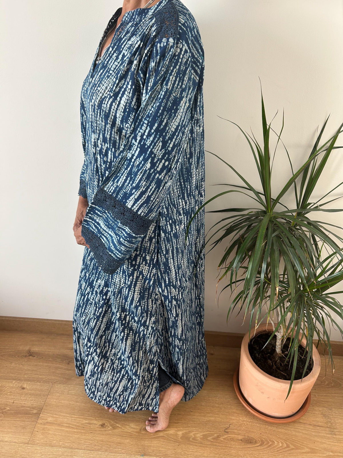 Indigo organic Chinese collar cotton kaftan,caftan, resort wear,loungewear,gifts for her,boho dress,a line dress,block print dress