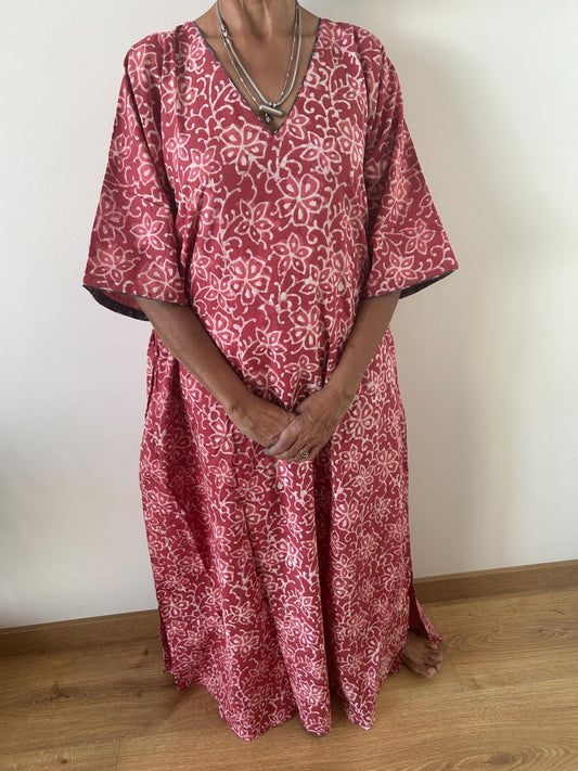 Pink cotton kaftan,caftan, resort wear,loungewear,gifts for her,boho dress,a line dress,block print dress