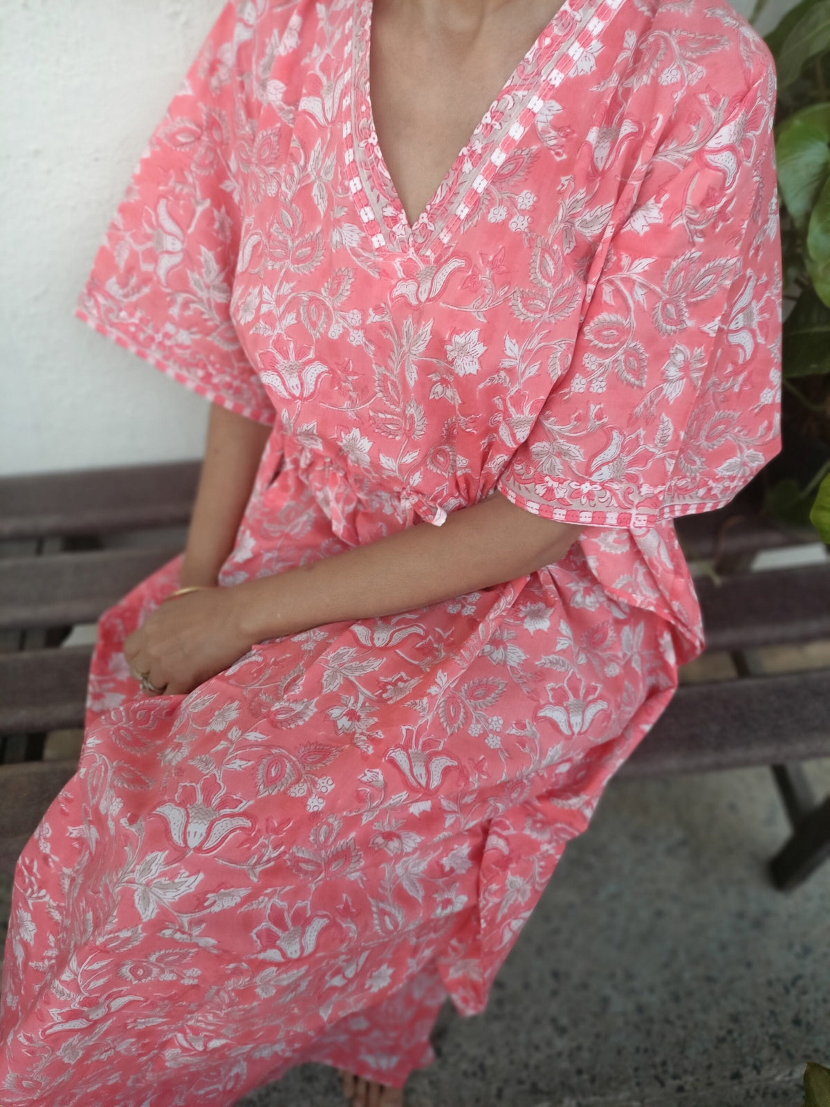 Handmade Block Print Cotton Kaftan: Floral Loungewear Dress
