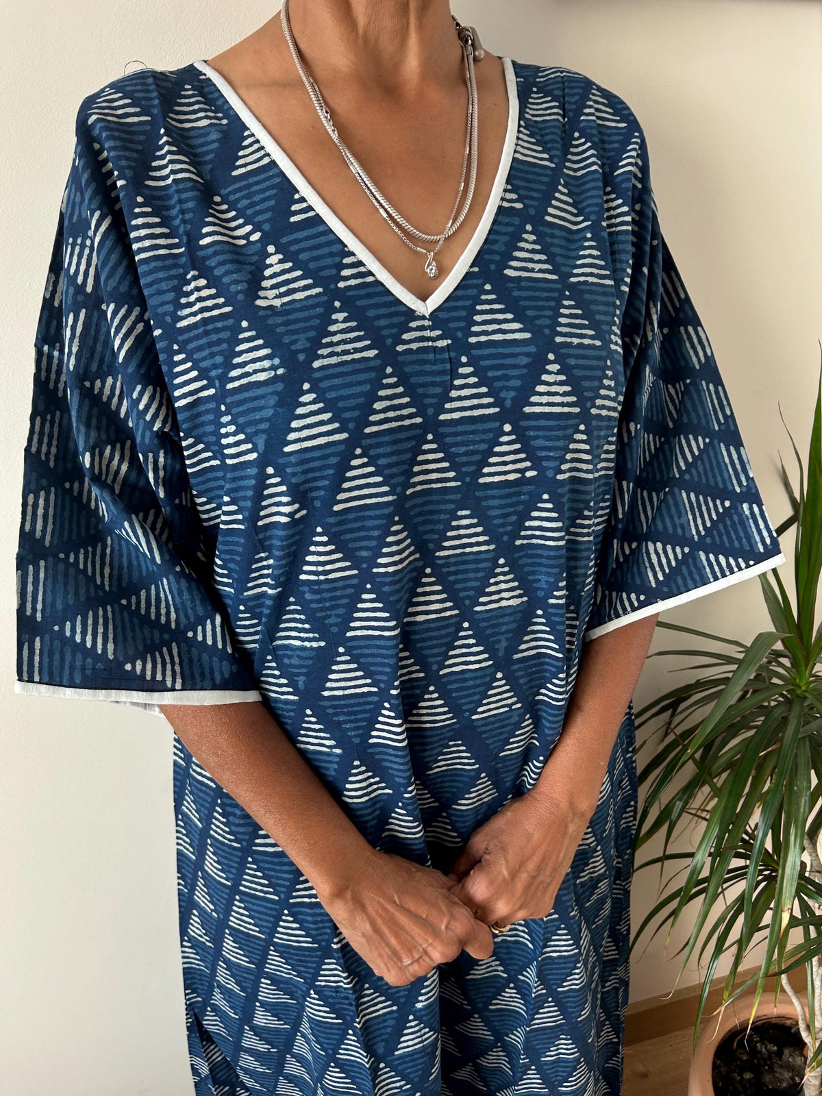 Organic indigo cotton kaftan,caftan, resort wear,loungewear,gifts for her,boho dress,a line dress,block print dress