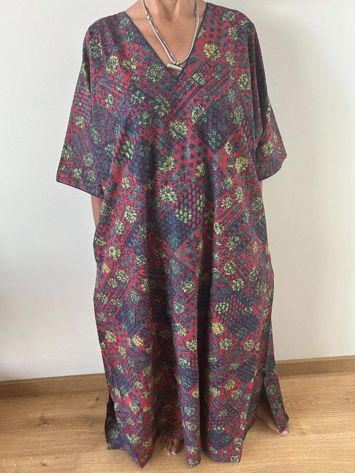 Patch rose garden cotton kaftan,caftan, resort wear,loungewear,gifts for her,boho dress,a line dress,block print dress