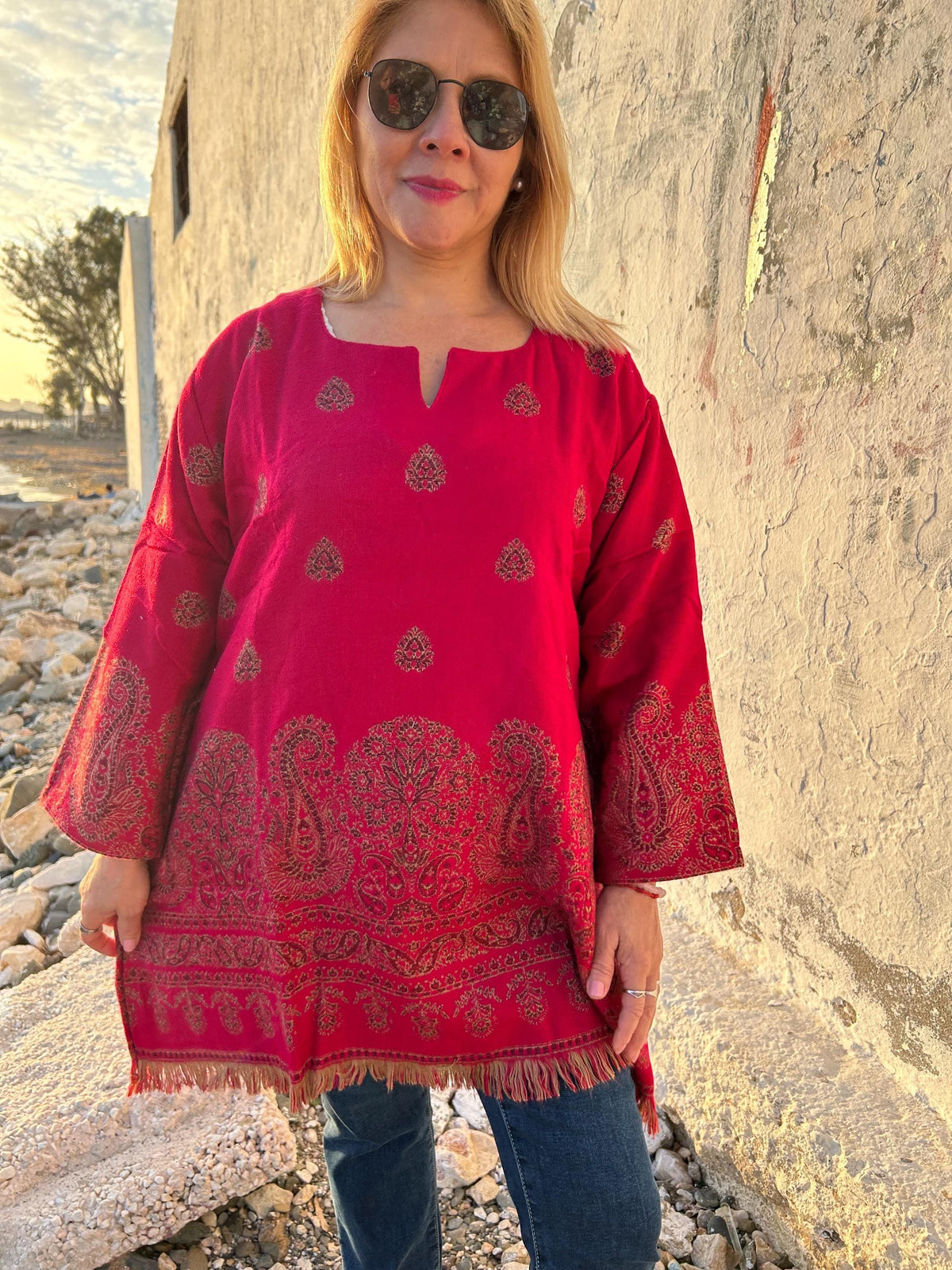 Winter wool tunic,wool kurti,gifts for her, Christmas gift, mom postpartum gift,resort wear,loungewear,boho kurti,wool kurti,wool tunic