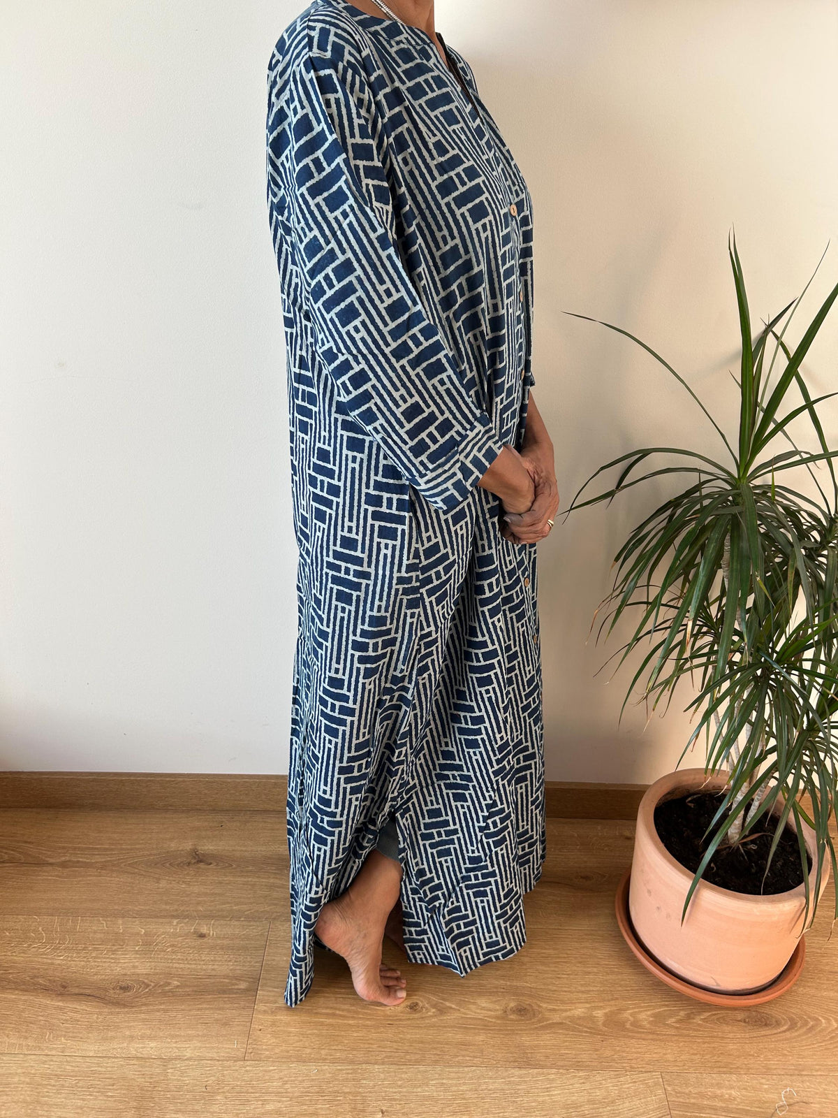 Indigo collar fish cotton kaftan,caftan, resort wear,loungewear,gifts for her,boho dress,a line dress,block print dress
