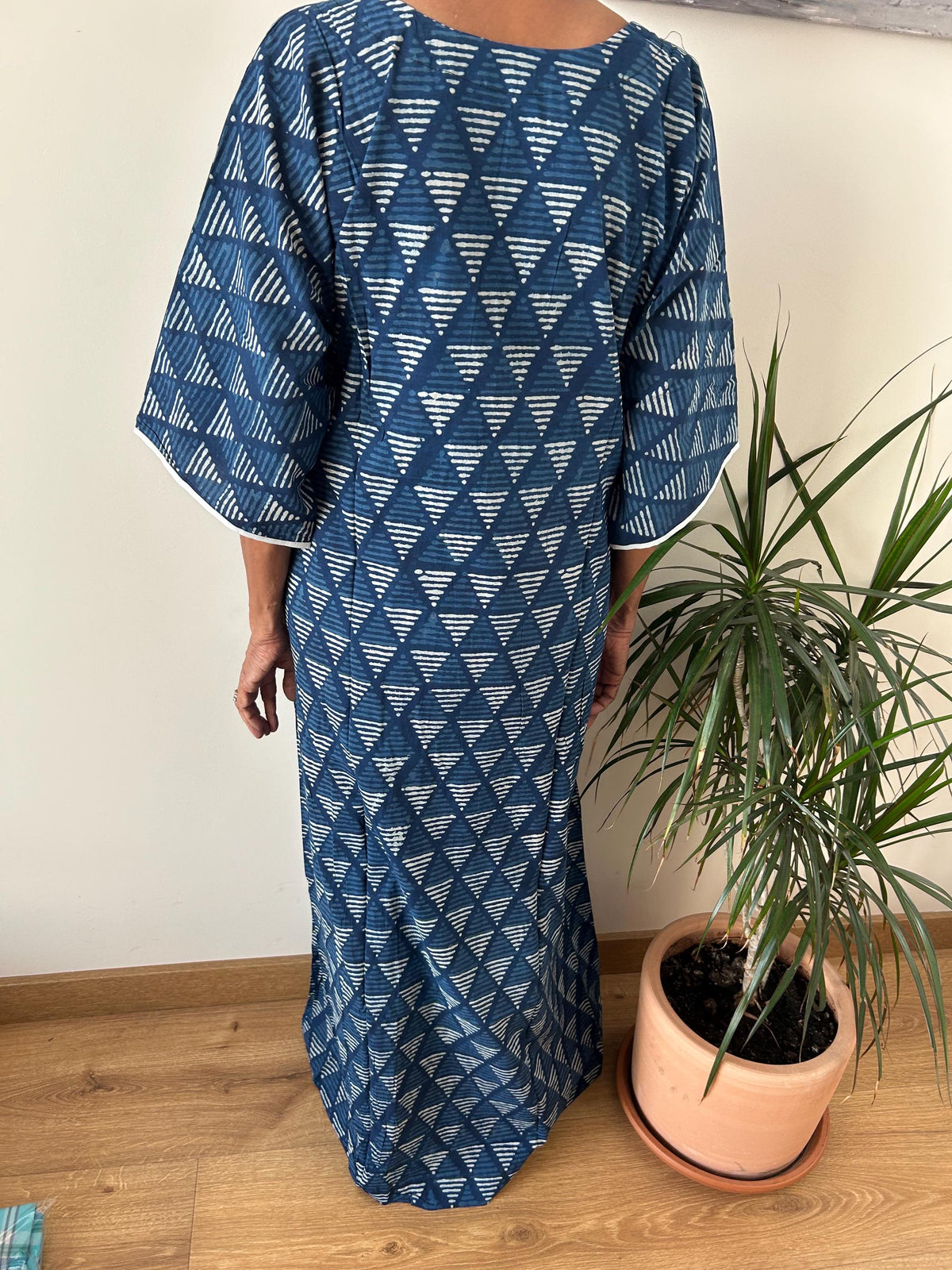 Organic indigo cotton kaftan,caftan, resort wear,loungewear,gifts for her,boho dress,a line dress,block print dress