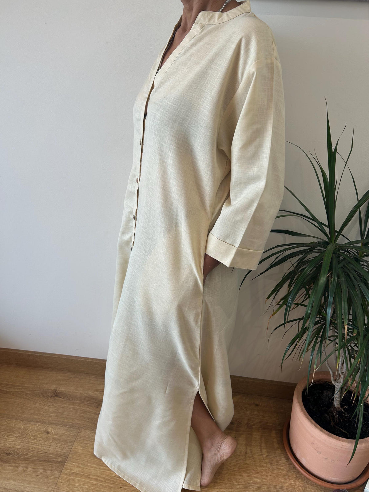 Semi sheer beige collar  kaftan,caftan, resort wear,loungewear,gifts for her,boho dress,a line dress,block print dress