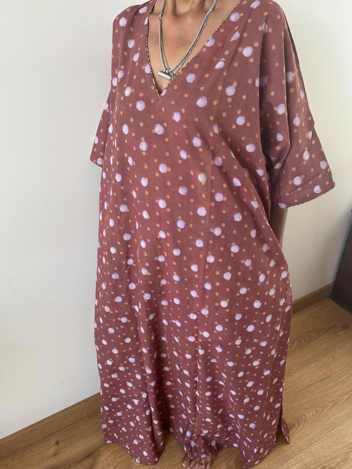 Polka  check cotton kaftan,caftan, resort wear,loungewear,gifts for her,boho dress,a line dress,block print dress