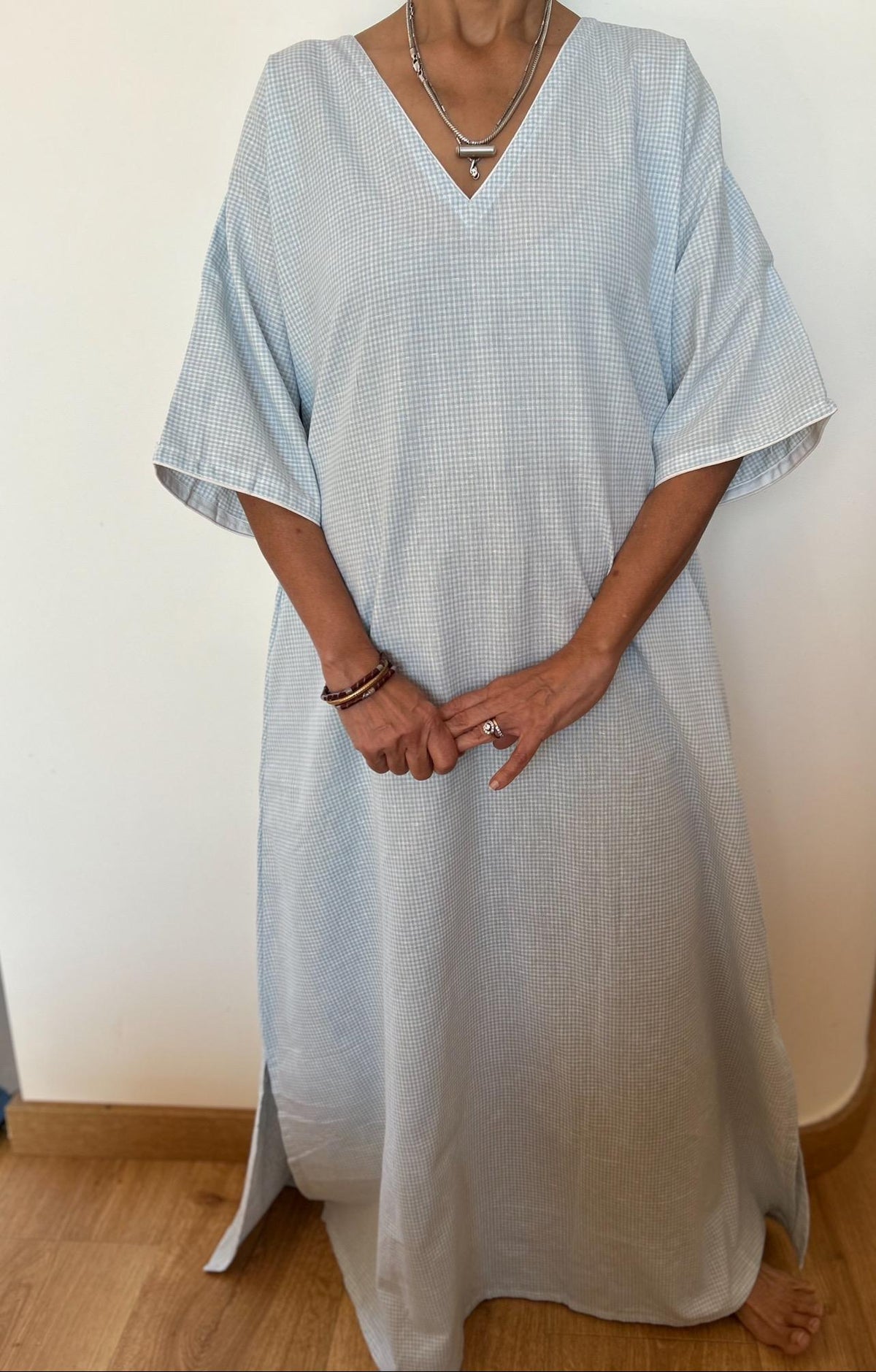 Handmade Organic Cotton  Checks Kaftan Maxi Dress, Resort Loungewear Swim Cover Up