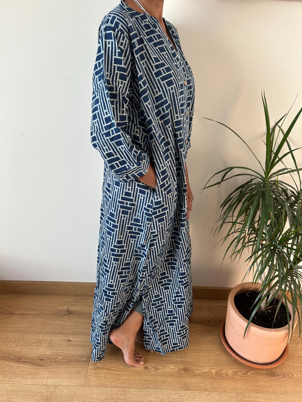 Indigo collar fish cotton kaftan,caftan, resort wear,loungewear,gifts for her,boho dress,a line dress,block print dress