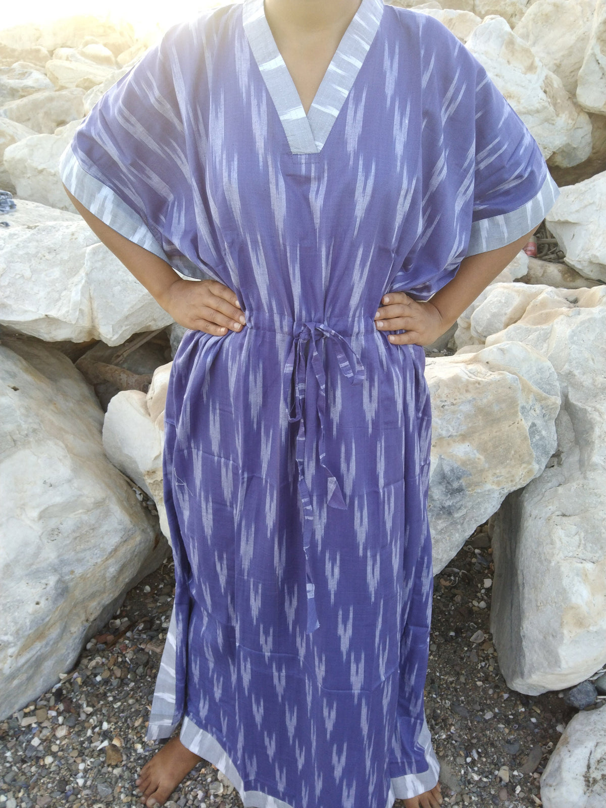 Purple cotton ikkat kaftan,resort wear,loungewear,gits for her,plus size dress,cotton dress,boho dress,