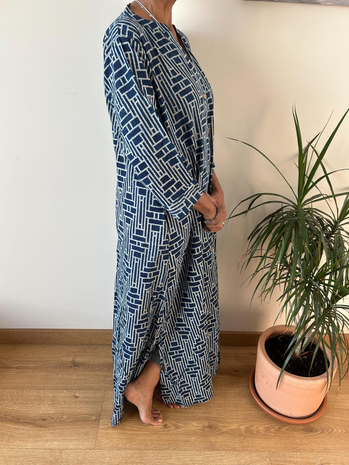 Indigo collar fish cotton kaftan,caftan, resort wear,loungewear,gifts for her,boho dress,a line dress,block print dress