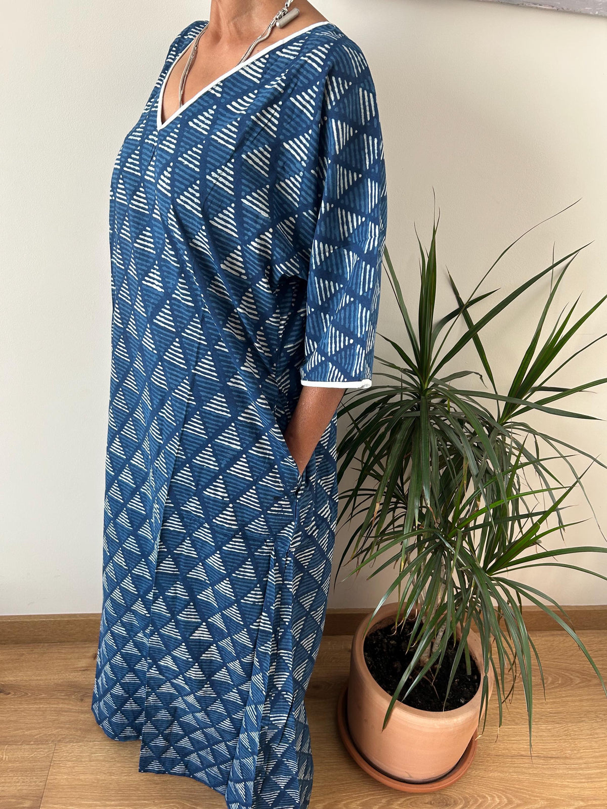 Organic indigo cotton kaftan,caftan, resort wear,loungewear,gifts for her,boho dress,a line dress,block print dress
