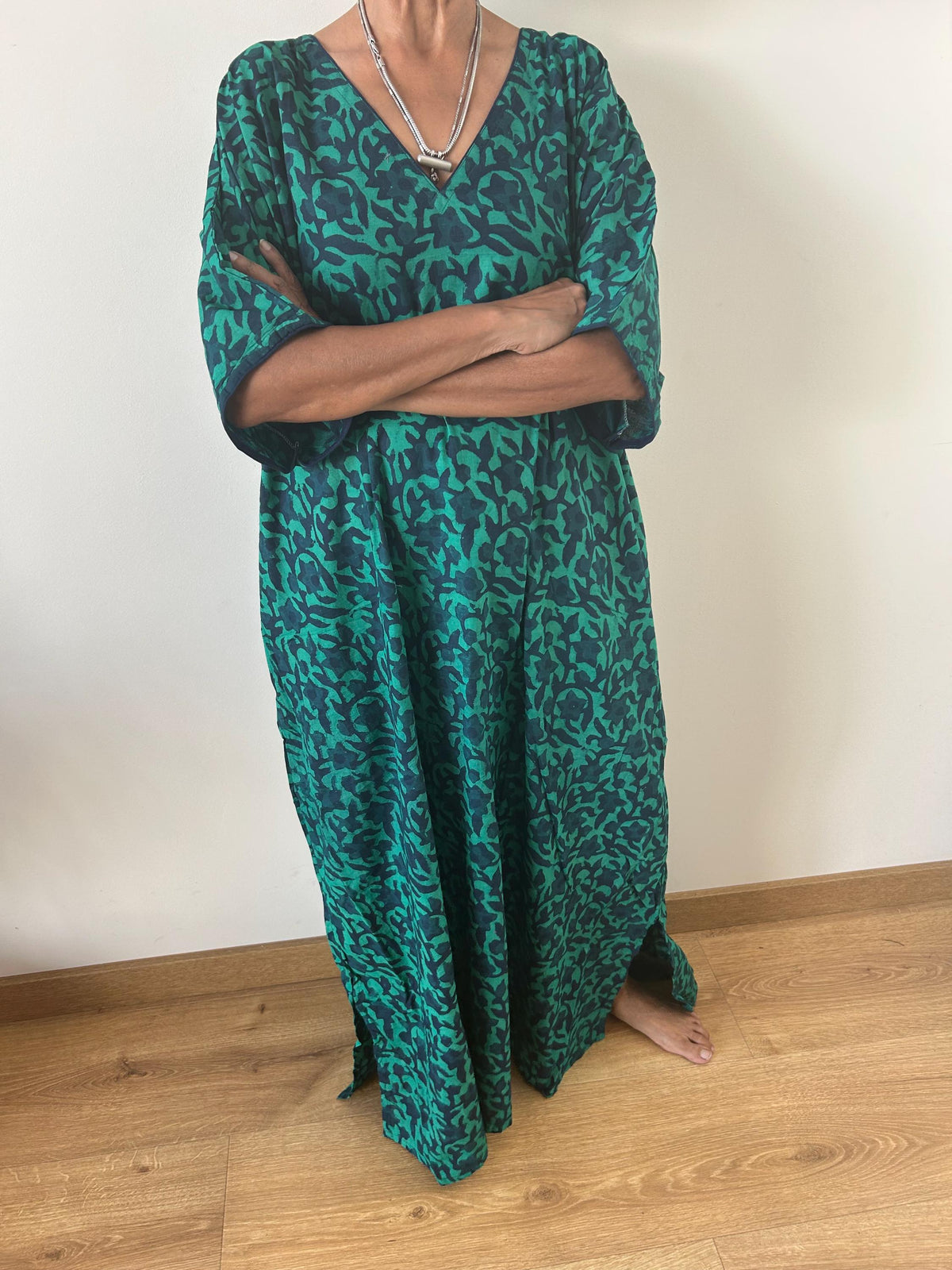 Green floral cotton kaftan,caftan, resort wear,loungewear,gifts for her,boho dress,a line dress,block print dress