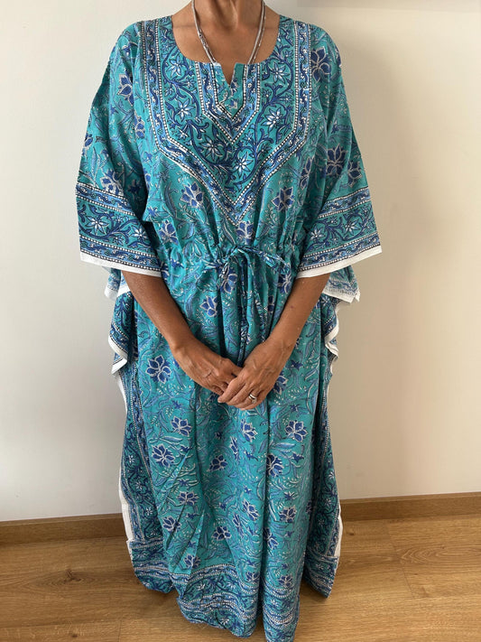 Turquoise cotton kaftan,caftan, gifts for her, resort wear, loungewear, beachwear, mother's day gift, maternity dress,plus size dress, boho