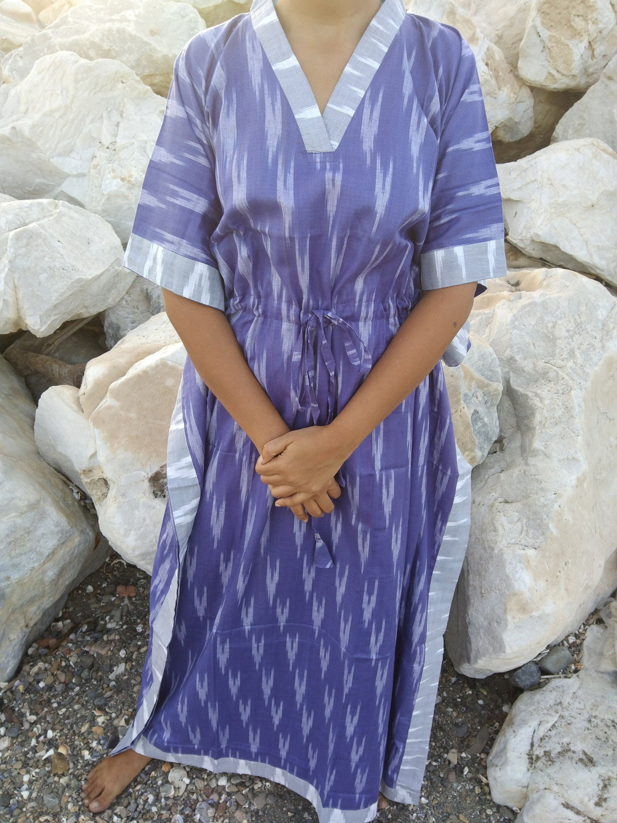 Purple cotton ikkat kaftan,resort wear,loungewear,gits for her,plus size dress,cotton dress,boho dress,