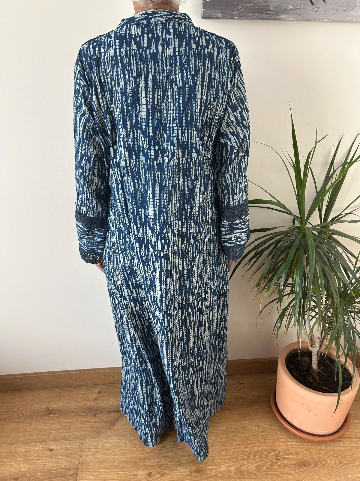 Indigo organic Chinese collar cotton kaftan,caftan, resort wear,loungewear,gifts for her,boho dress,a line dress,block print dress