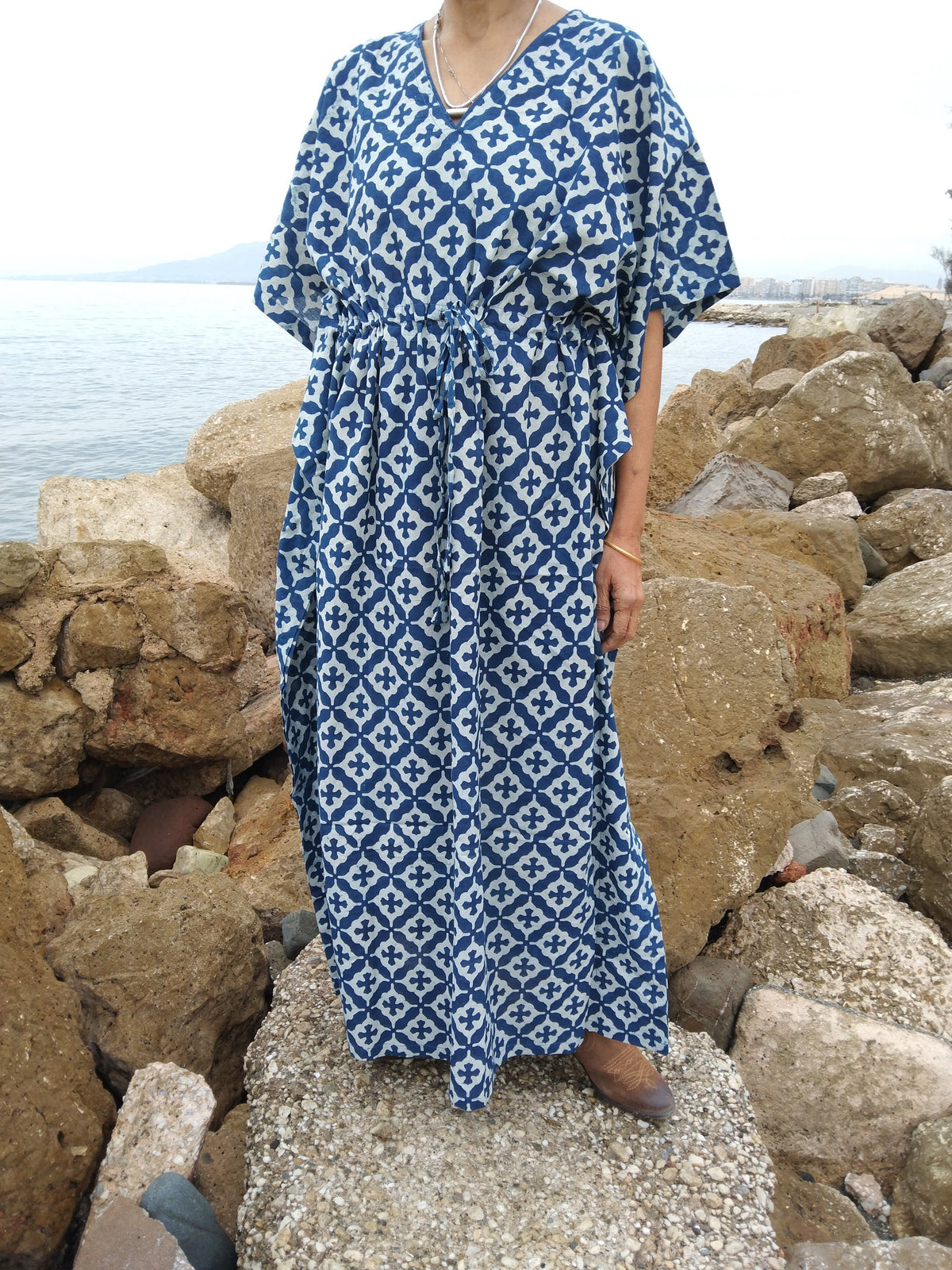 Indigo kaftan,organic kaftan,gifts for her, loungewear,resort wear,maternity dress,mom postpartum gift,summer dress,boho dress