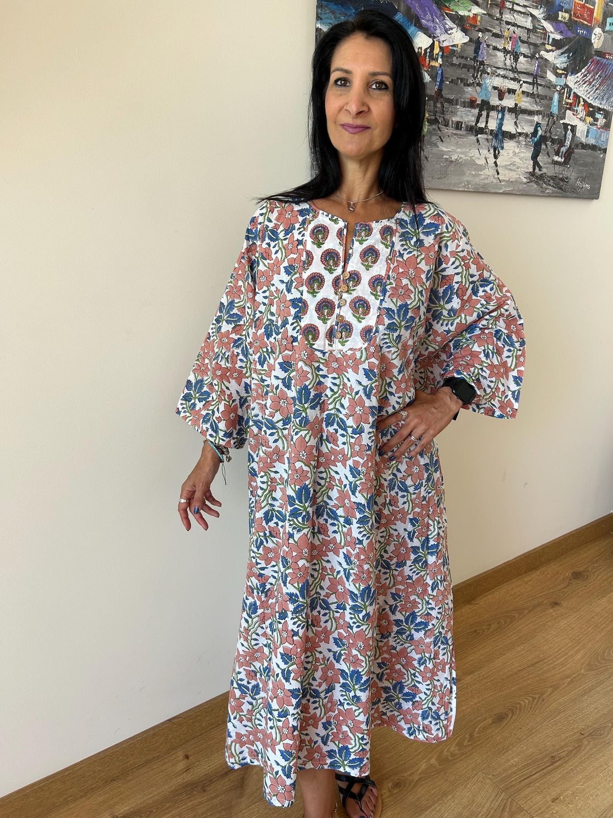 Organic cotton kaftan,caftan, resort wear,loungewear,gifts for her,boho dress,a line dress,block print dress
