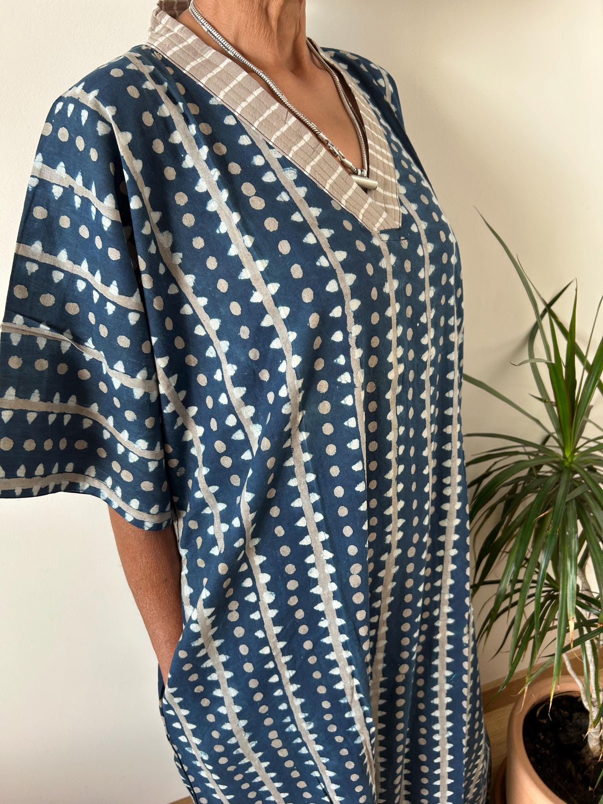 Indigo geometric cotton kaftan,caftan, resort wear,loungewear,gifts for her,boho dress,a line dress,block print dress